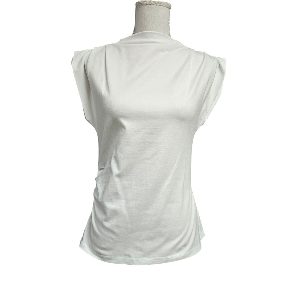 Loft Mock Neck Draped Sleeveless Top Cotton White Women's Size M Petite NWT